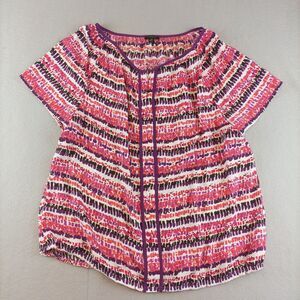 Ann Taylor Womens Plus Blouse Size 16 Geometric Red Pink